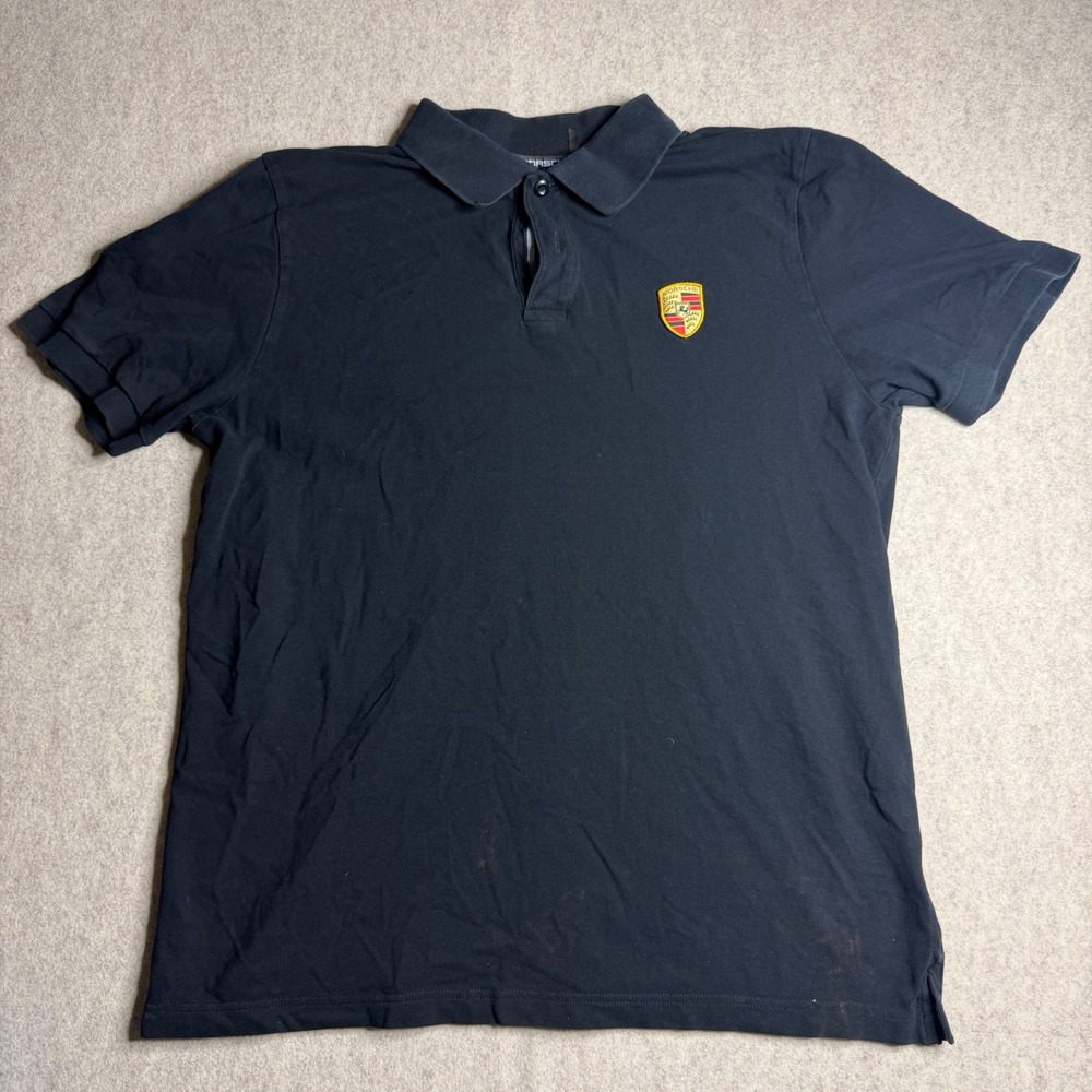 Porsche Drivers Selection Mens Black Pique Polo Shirt Crest Logo Size Large